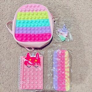 Bundle Price POP-IT Mini backpack,notebook,pencil cae &keychain
